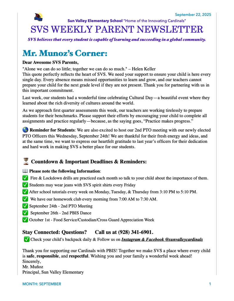 SVS NEWSLETTER  SEPTEMBER 22 , 2025