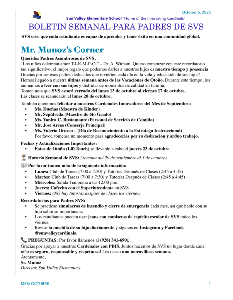SVS NEWSLETTER OCT 6, 2025
