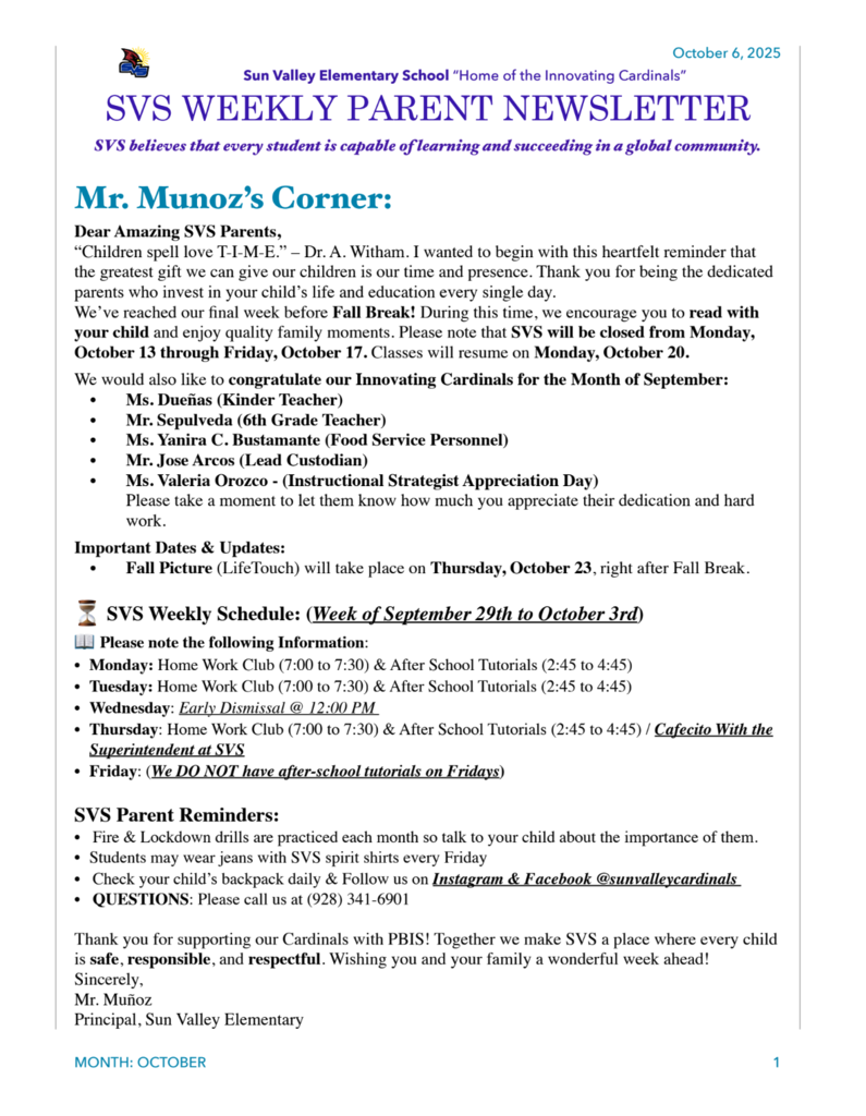 SVS NEWSLETTER OCT 6, 2025