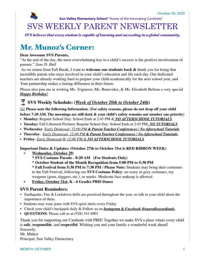 SVS NEWSLETTER OCTOBER 20TH , 2025