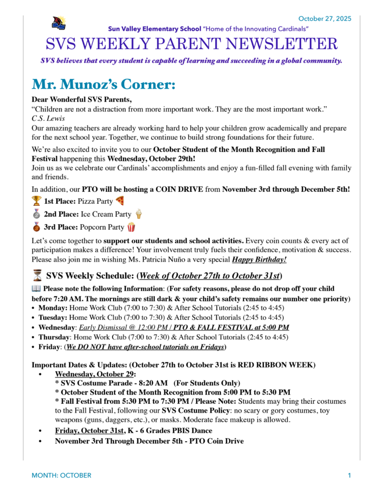 SVS NEWSLETTER OCTOBER 27TH 2025