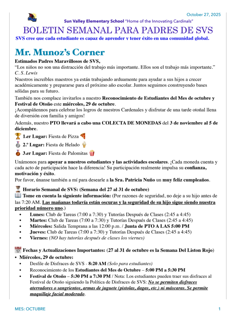 SVS NEWSLETTER OCTOBER 27TH 2025