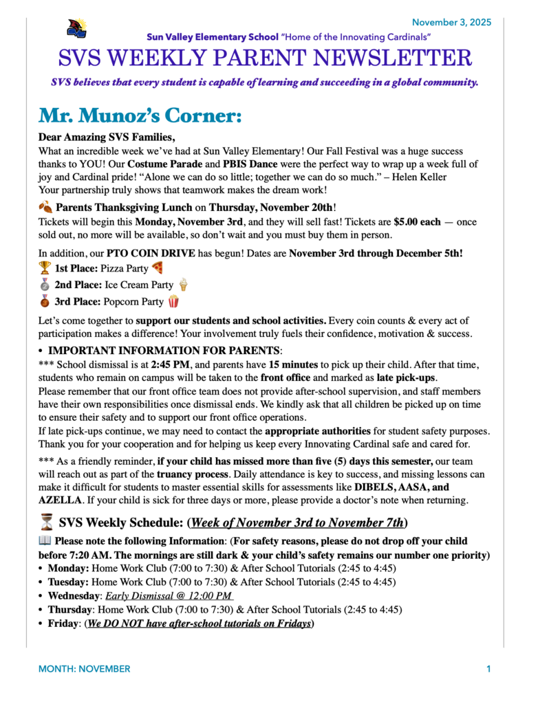 SVS NEWSLETTER NOVEMBER 3RD 2025