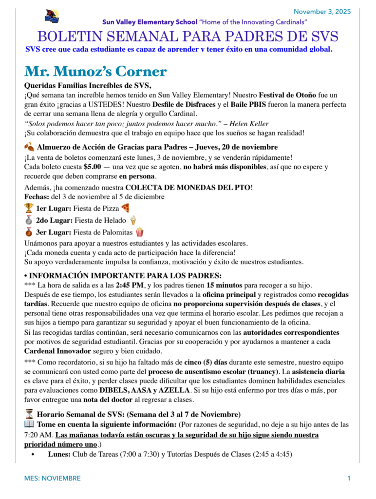 SVS NEWSLETTER NOVEMBER 3RD 2025