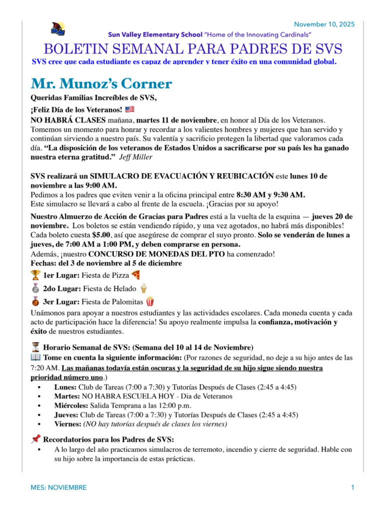 SVS NEWSLETTER NOVEMBER 10TH , 2025