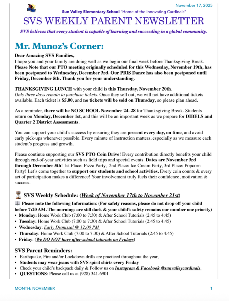 SVS NEWSLETTER NOVEMDER 17 , 2025