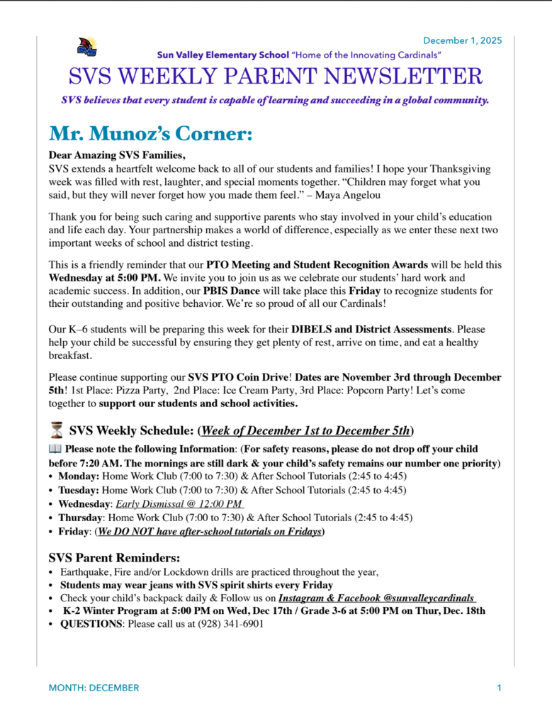 SVS NEWSLETTER  DECEMBER 1ST , 2025