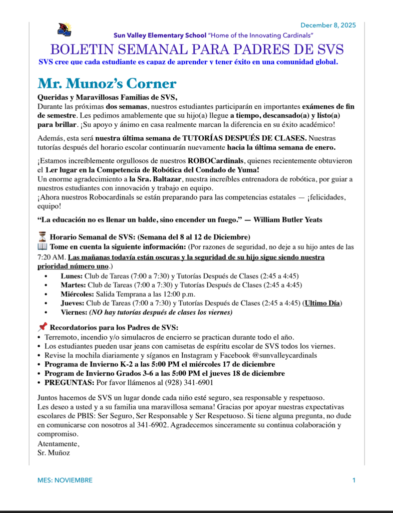 SVS NEWSLETTER DEC  8 , 2025