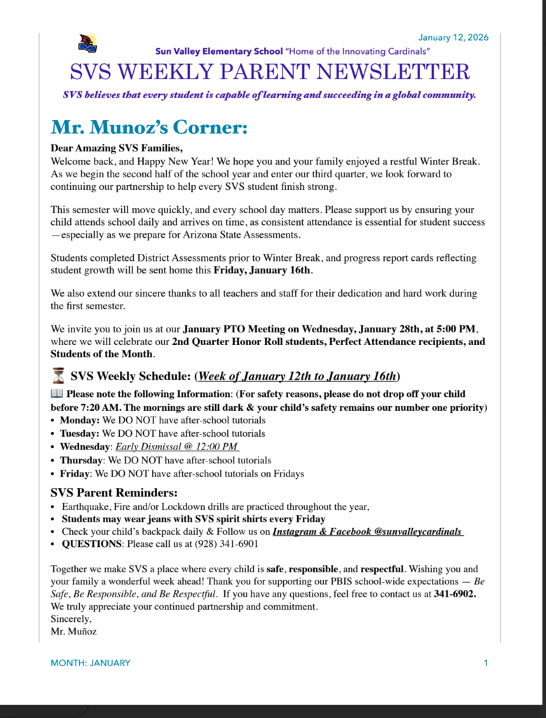 SVS NEWSLETTER JAN 12 2026