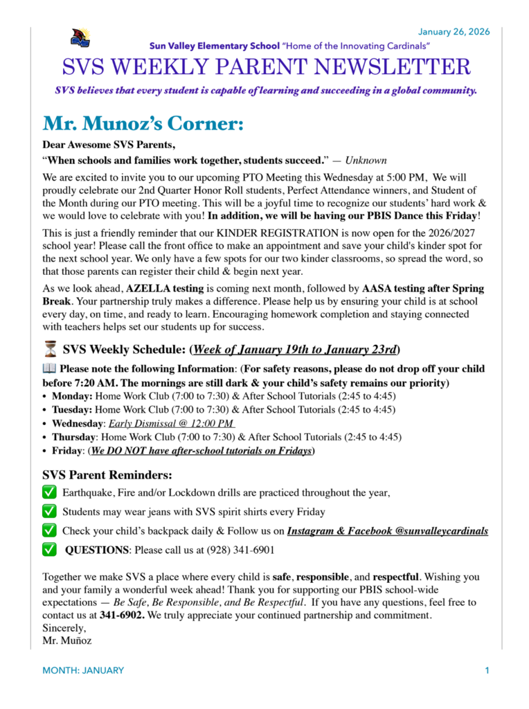 SVS NEWSLETTER JANUARY 26, 2025