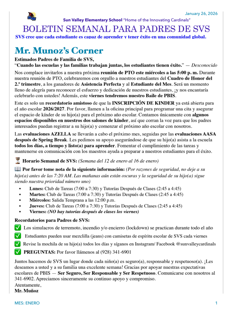 SVS NEWSLETTER JANUARY 26, 2025