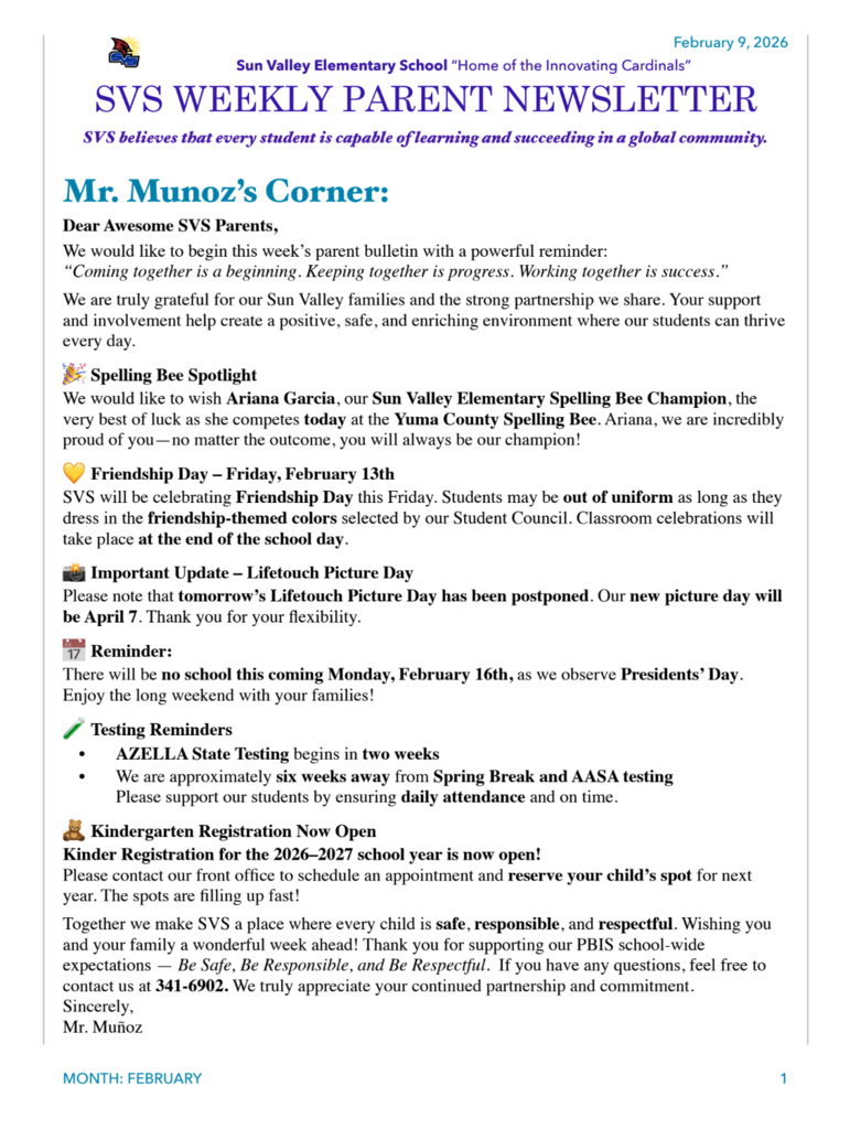 SVS NEWSLETTER FEB , 9TH , 2026