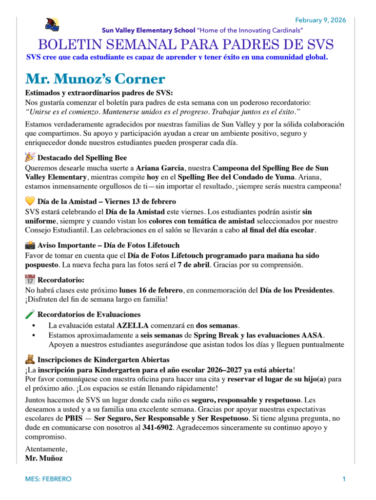 SVS NEWSLETTER FEB , 9TH , 2026