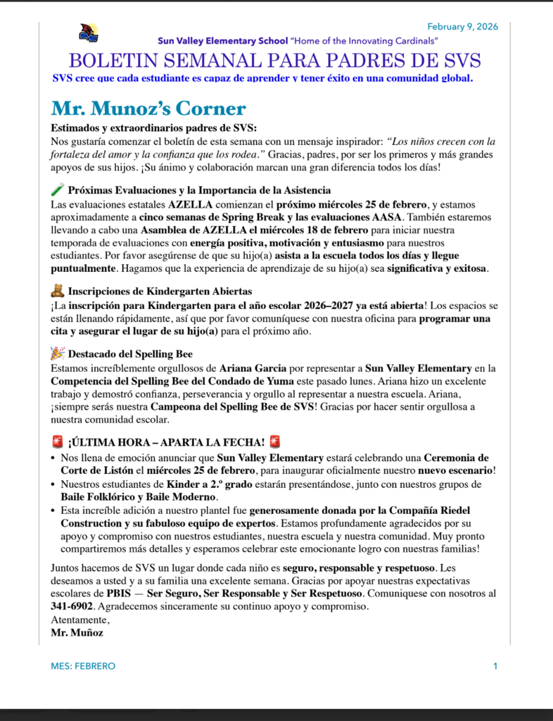 SVS NEWSLETTER FEB 16TH , 2026