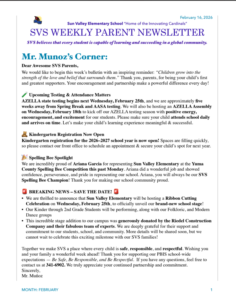 SVS NEWSLETTER FEB 16TH , 2026