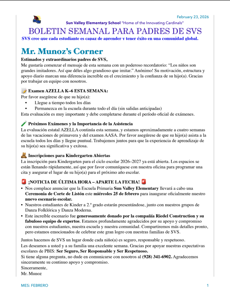 SVS NEWSLETTER FEB 23rd , 2026