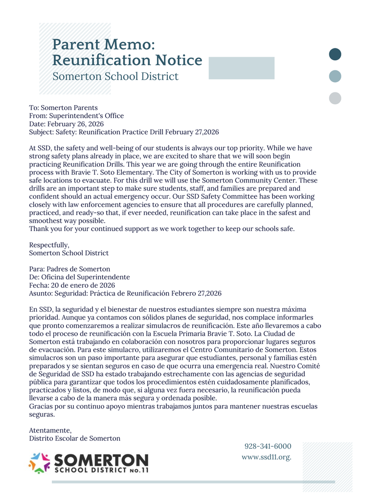 Parent Memo Reunification Notice BTS