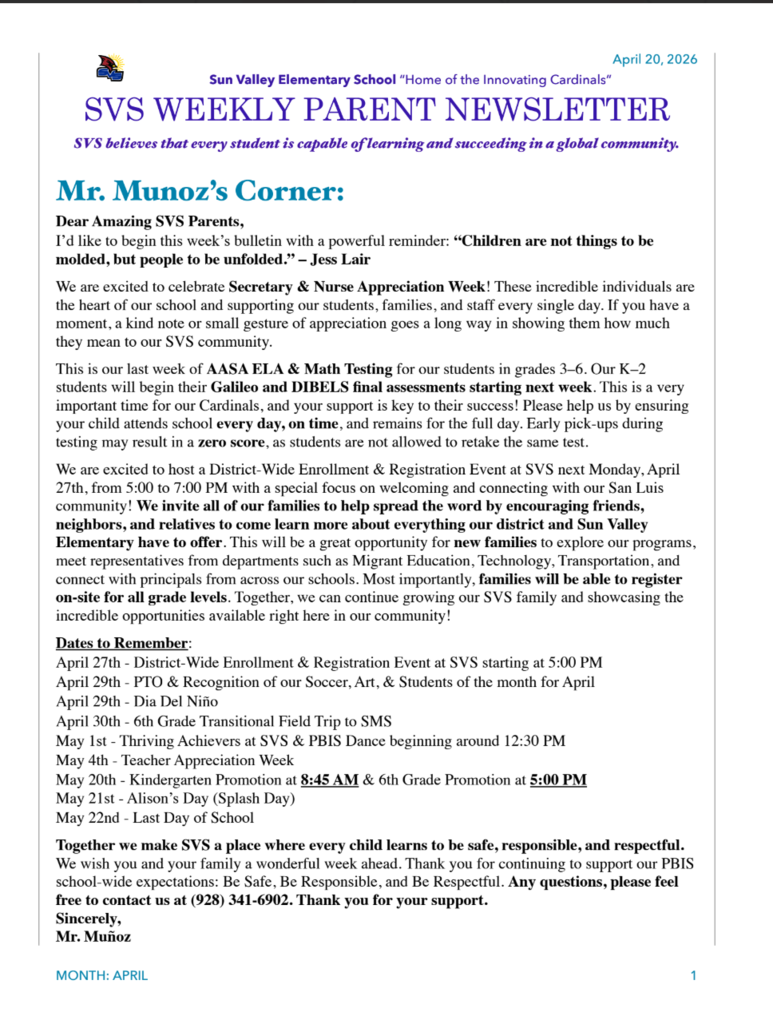 SVS NEWSLETTER APRIL .20TH, 2026