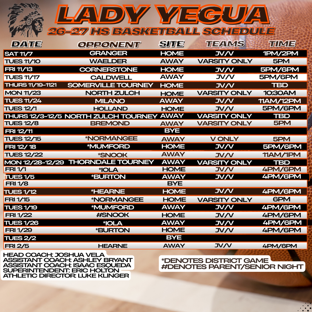 Lady Yegua basketball schedule