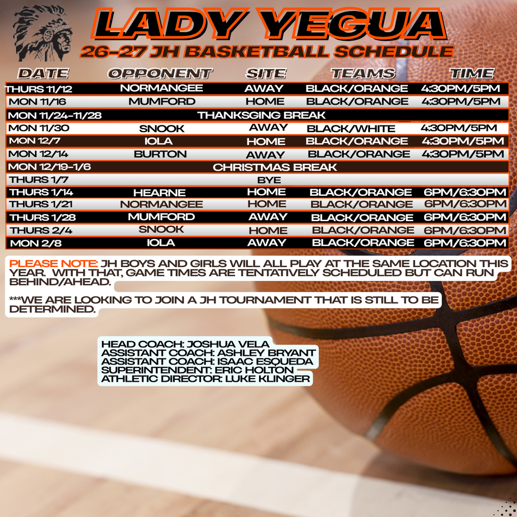 Lady Yegua basketball schedule