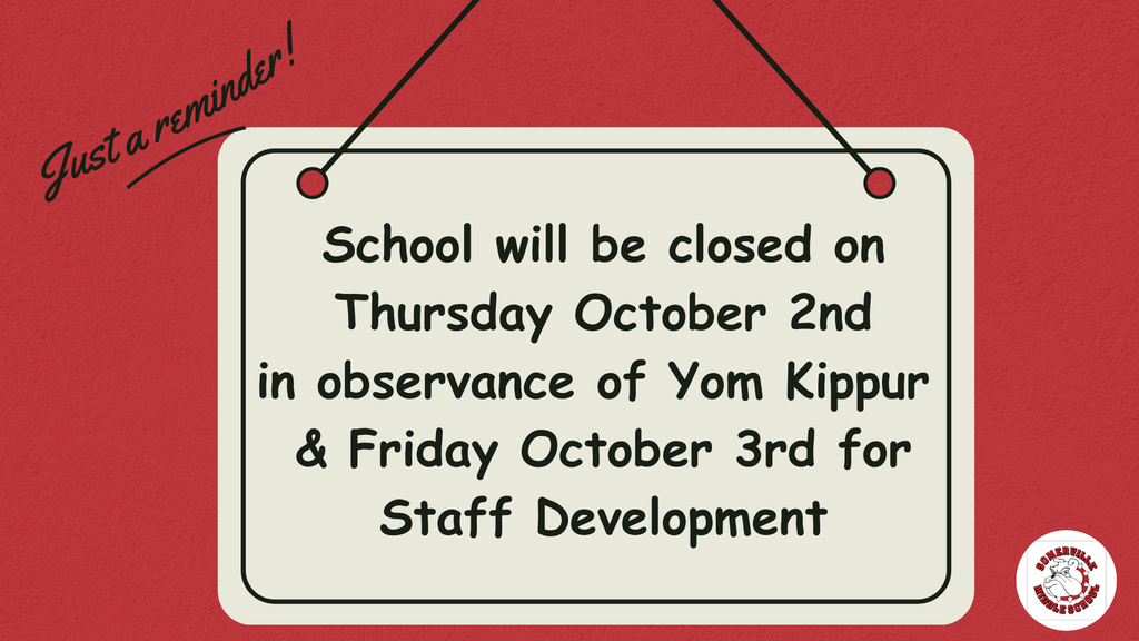 School will be closed on Thursday October 2nd and Friday October 3rd