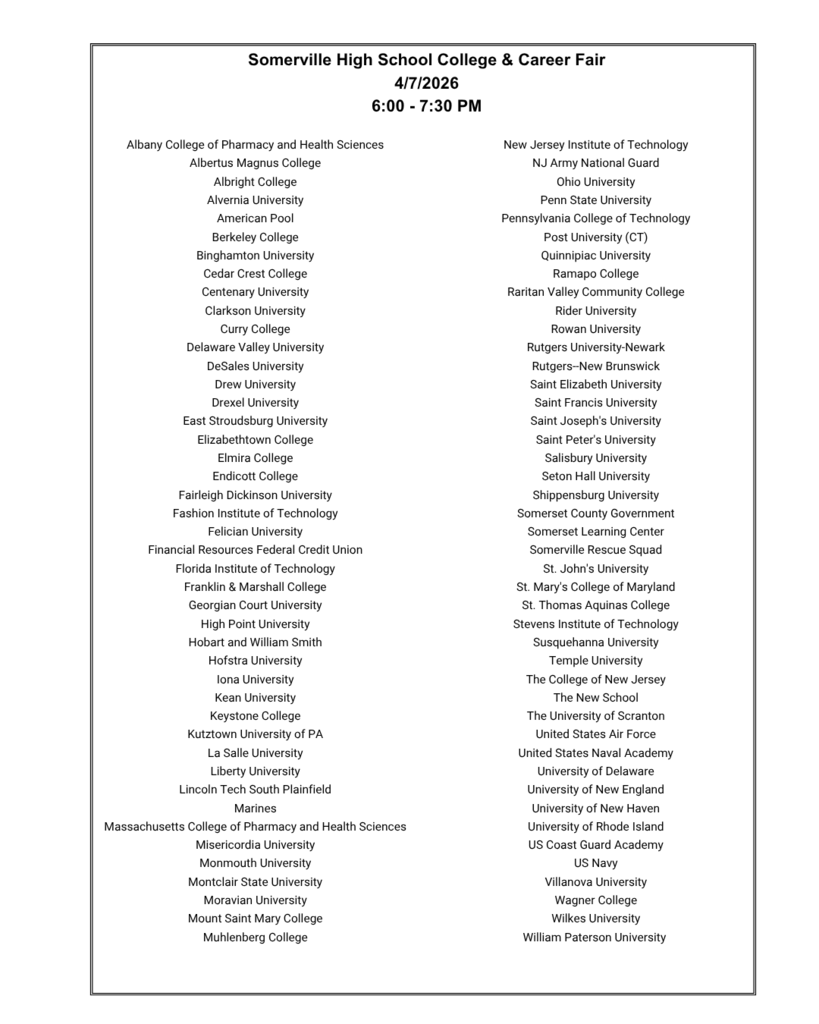 College and Career Fair List of Attending