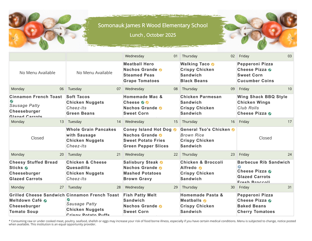 October Lunch Menu