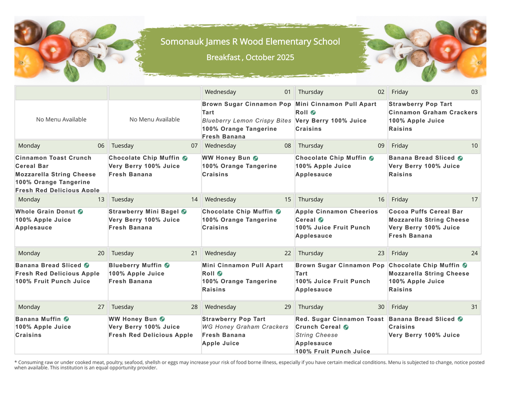 October Breakfast Menu