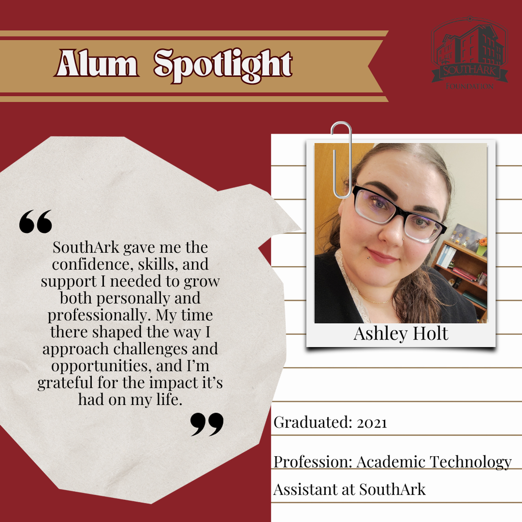 Ashley Holt Alum Spotlight graphic with photo and quote.