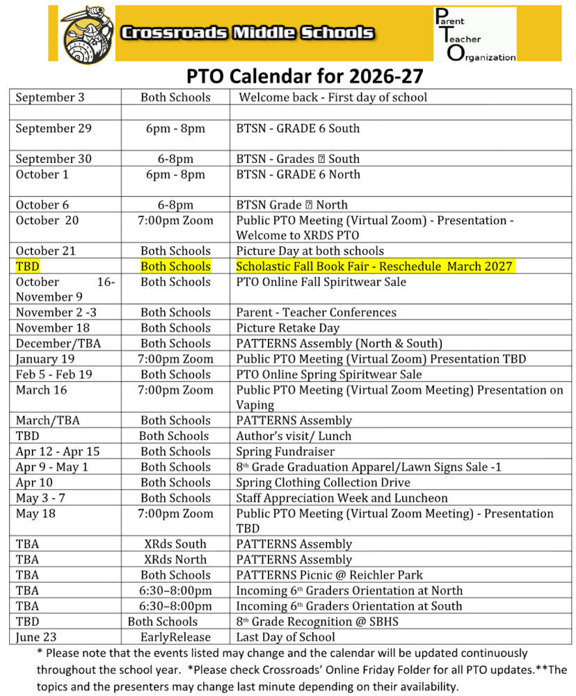 PTO Calendar 26-27
