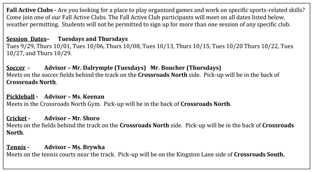Fall Active Clubs 26/27