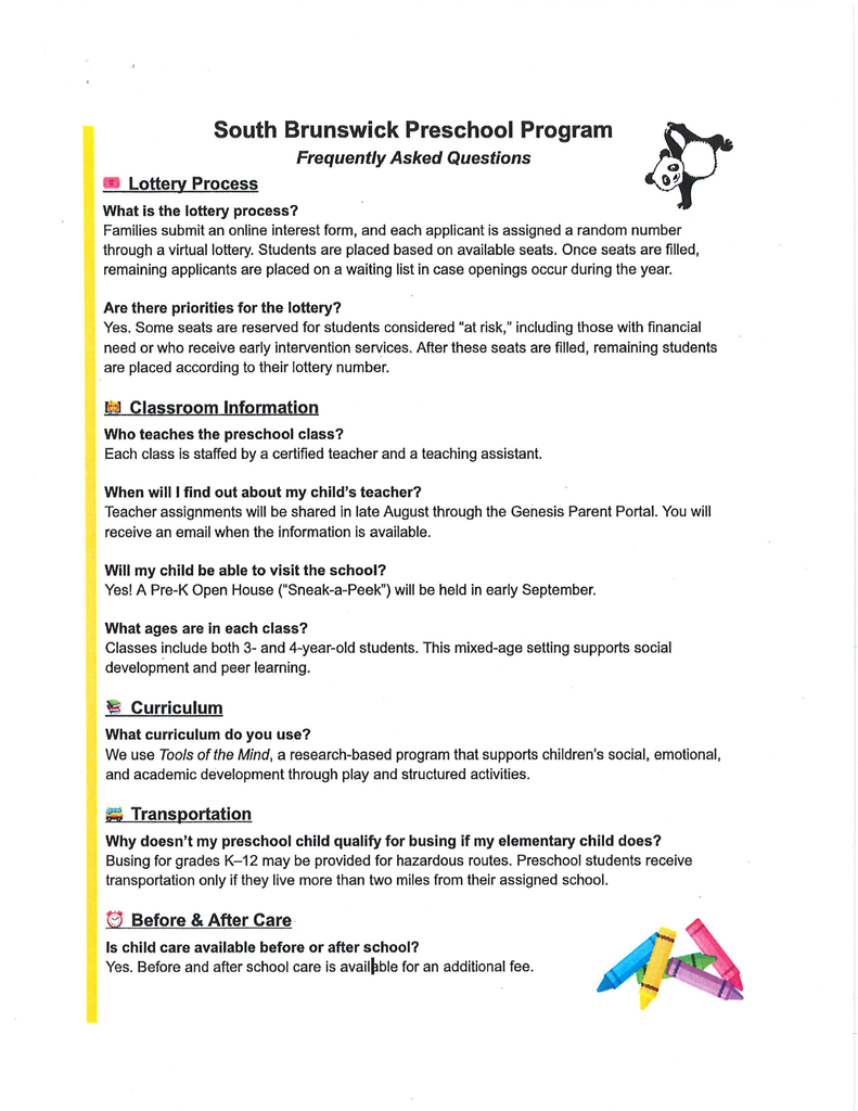 SBSD Preschool Program FAQ