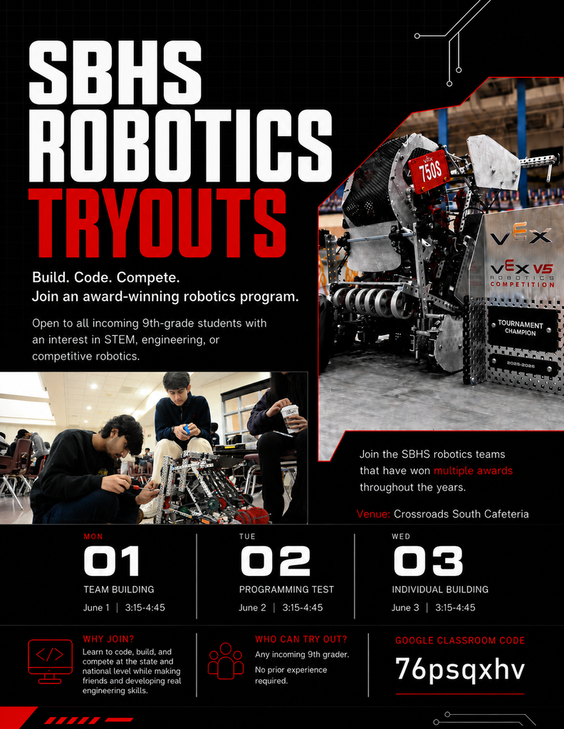 SBHS Robotics Tryouts - June 1, 2, & 3