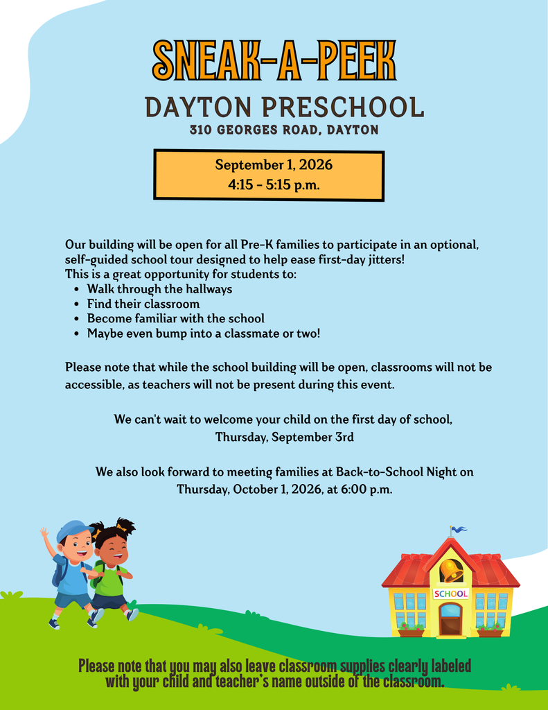Sneak-A-Peek at Dayton Preschool, September 1, 2026, 4:15-5:15