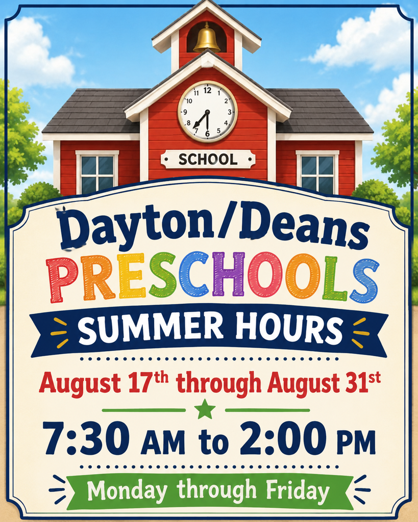 Summer Office Hours, August 17-August 31, 7:30-2:00, Monday-Friday