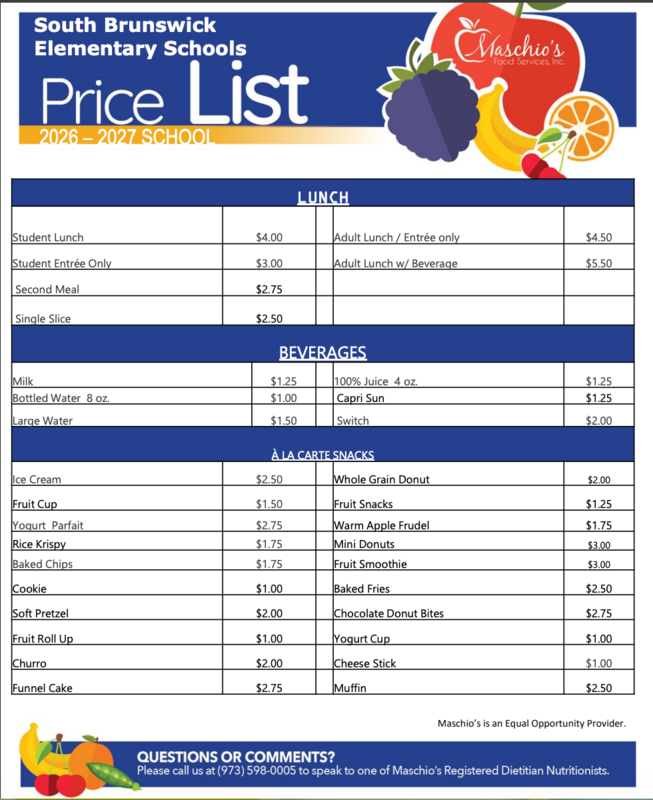 Lunch Price List