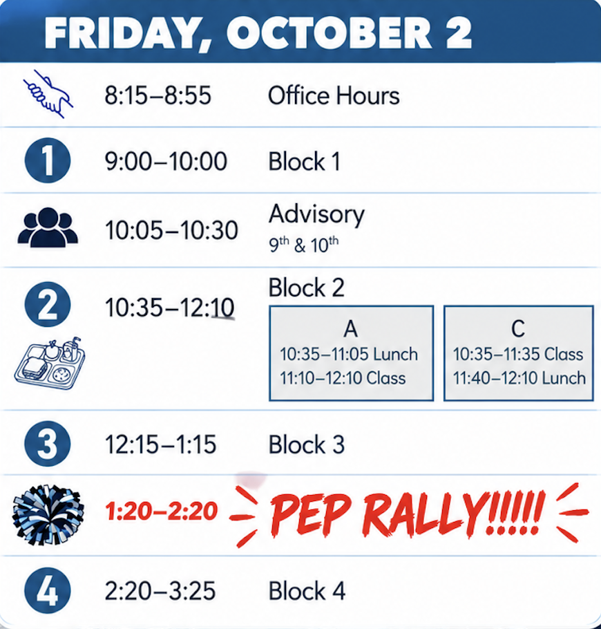 Schedule for Friday, October 2 with time blocks and activities listed. Office Hours from 8:15-8:55.