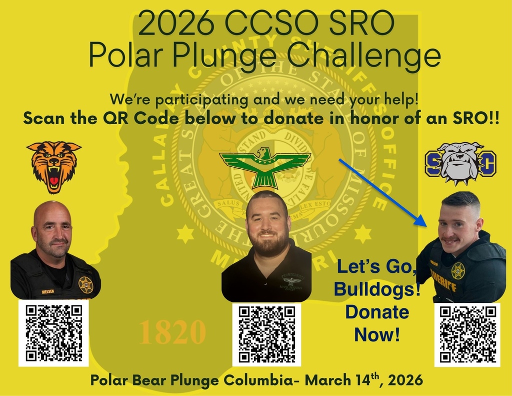 ❄️ A Special Message from Our South Callaway R-II School Resource Officer, Deputy Cody Vandelicht! ❄️  Deputy Cody Vandelicht and fellow deputies will be taking the plunge — literally — to support a great cause! 🏊‍♂️🥶  On March 14 at 12:30 p.m., Deputy Vandelicht will participate in the Polar Plunge at Stephens Swimming Lake in Columbia (2001 East Broadway). The Polar Plunge is a fundraiser where 100% of donations go directly to support Special Olympics, helping provide opportunities for athletes to compete, grow, and succeed. 💙  Deputy Vandelicht invites the South Callaway community to support this meaningful event. If you would like to contribute to this worthy cause, your support is greatly appreciated. Just go use the QR code in the photo or go to: https://bit.ly/4aAhduv for more information.  Community members are also welcome to come out and cheer on the brave participants as they jump into the freezing cold lake! ❄️👏  Let’s show our Bulldog support for Deputy Vandelicht and the amazing athletes of Special Olympics! 🐾💙