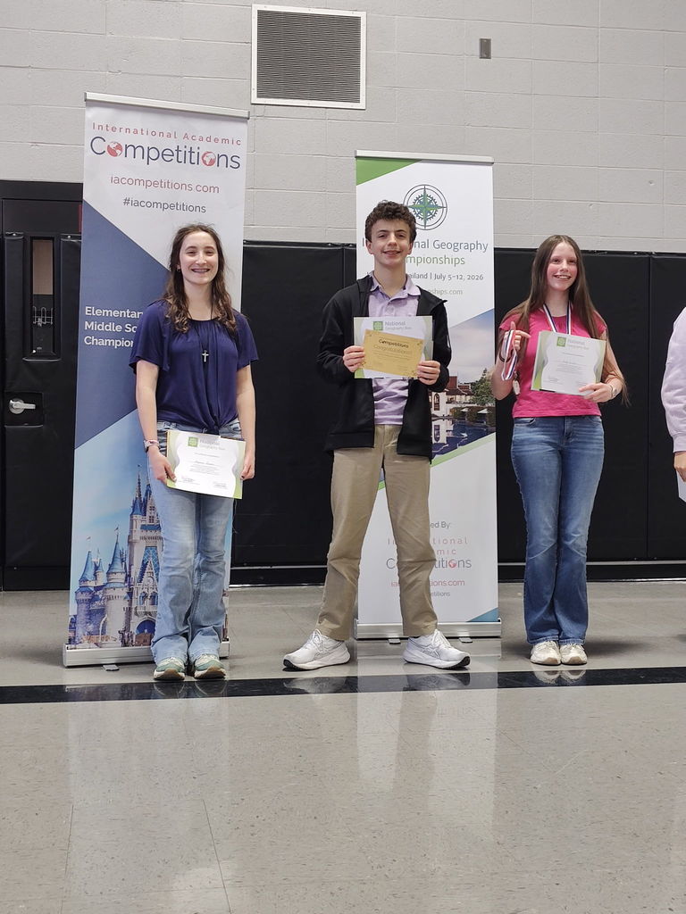 Middle School Social Studies Students Place at International Academic Competition!   On March 14th, 15 students from South Callaway Middle School traveled to Southern Boone to compete in the International Academic Competition's Central Missouri Regional Bees for both Geography and History. We are proud to share that all 15 students qualified to attend, representing our school with knowledge, determination, and great academic sportsmanship!