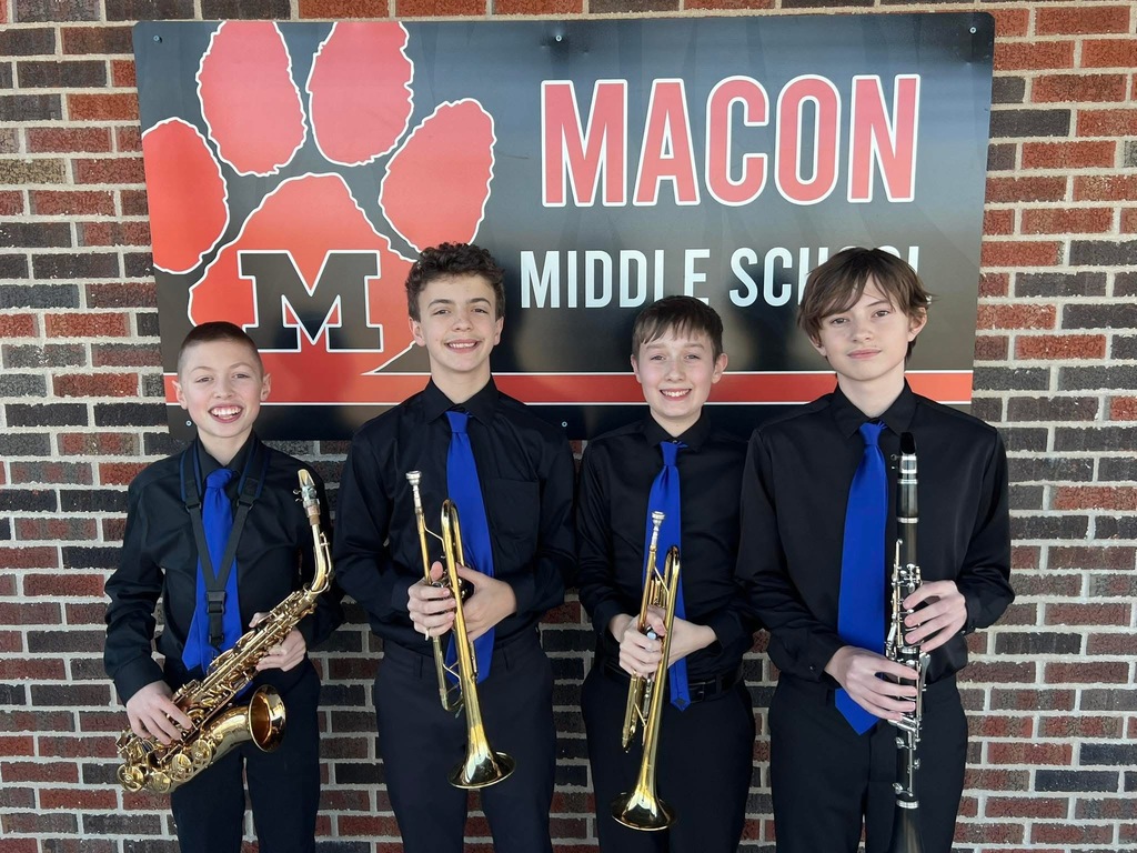 In February, four of our Middle School Band members Wesley P., Henry A., Landon J., and Madison B. traveled to Macon to participate in the 2026 Northeast Junior High All-District Band. This nomination based band features a chair audition process, clinician-led sectionals and rehearsals and culminates in an evening concert. Congratulations again to these fine young musicians on a great day and concert.
