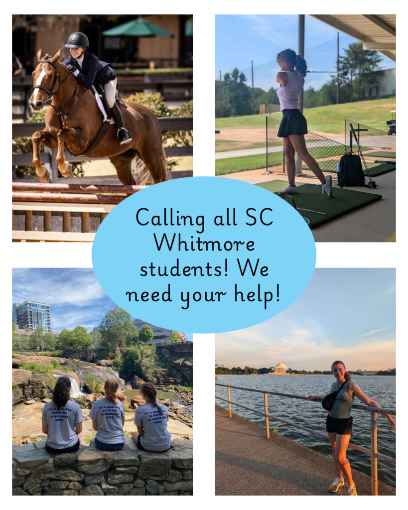 A post with four different photos and a message that reads "Calling all SC Whitmore students! We need your help!