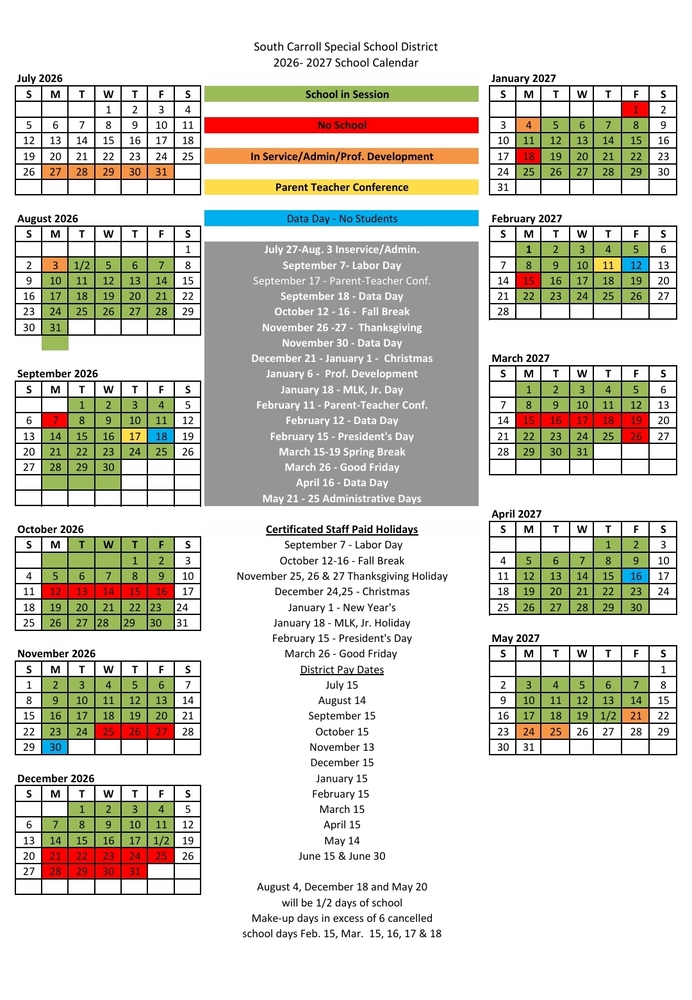 2026-2027 School Calendar