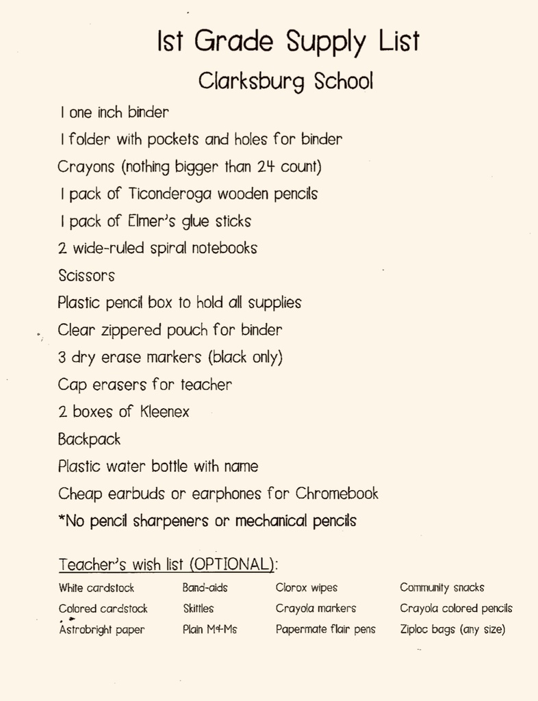 1st grade list