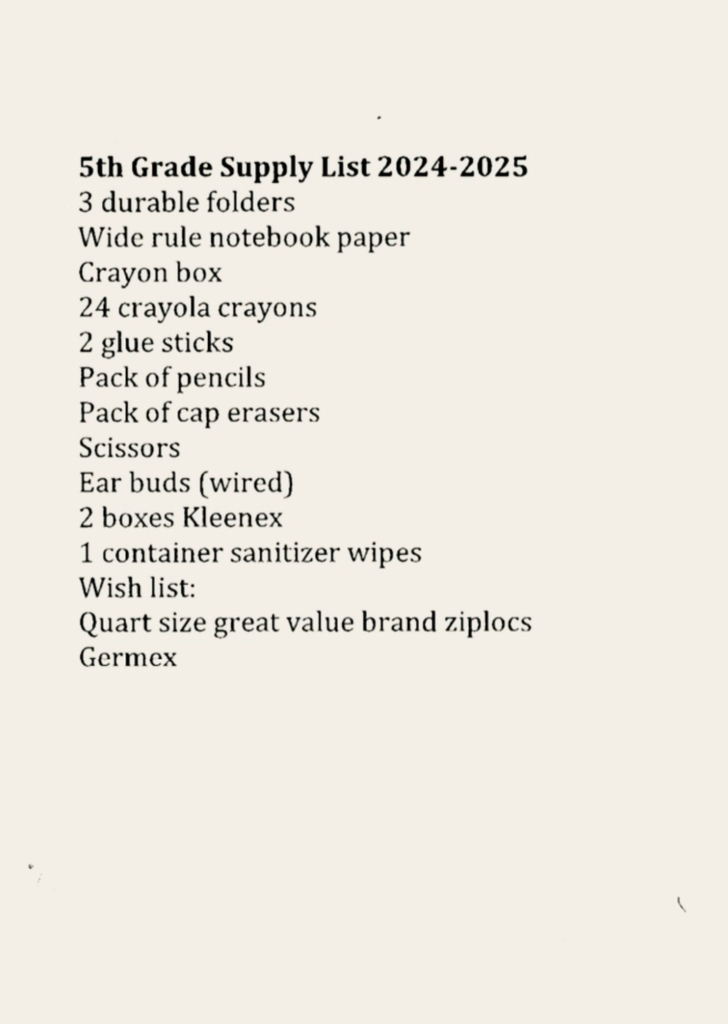 5th grade list
