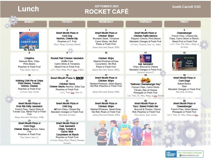 Updated  lunch menu for september