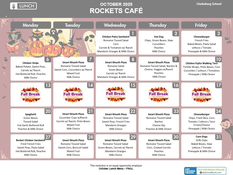 October lunch menu
