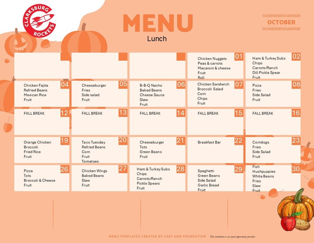 October Lunch Menu