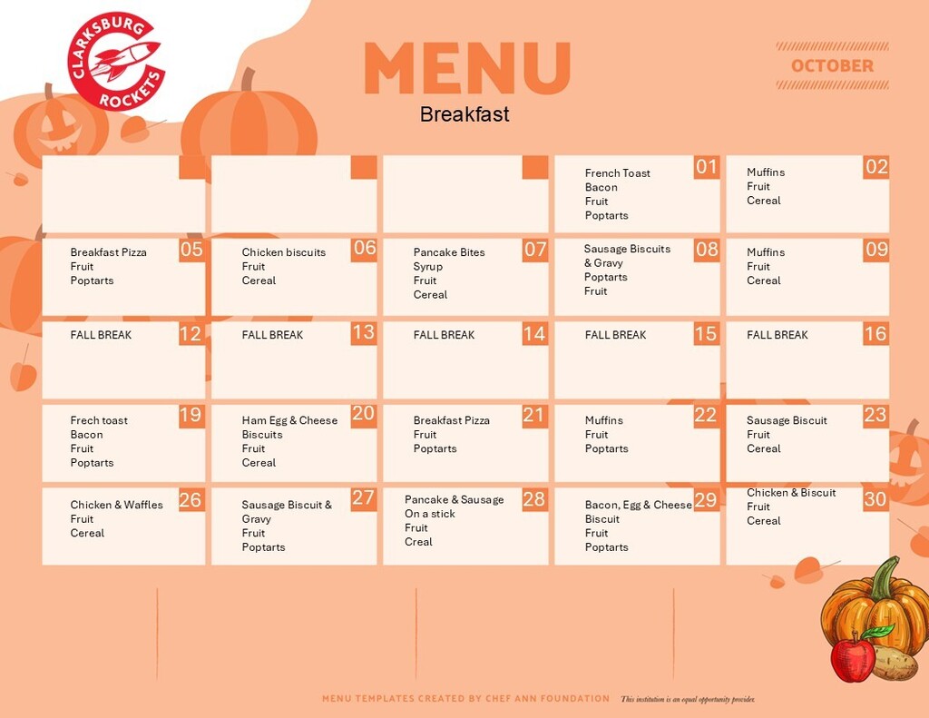 October Breakfast Menu