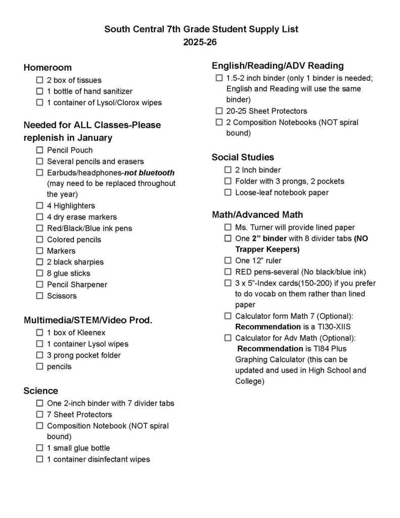 supply list