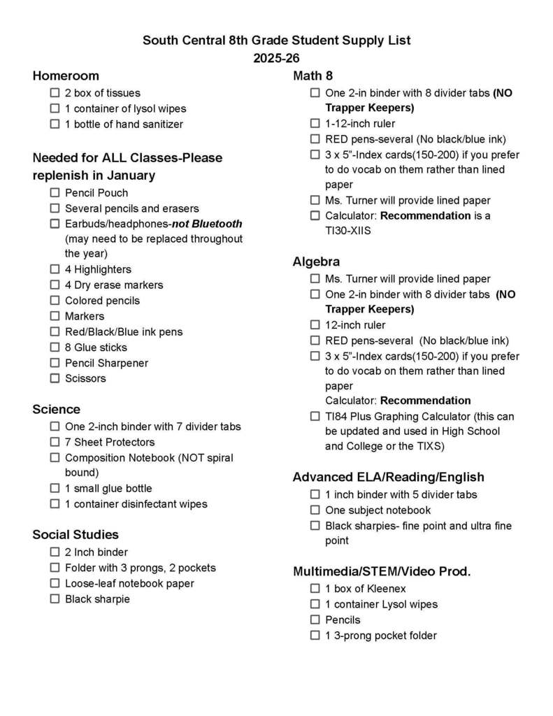 supply list